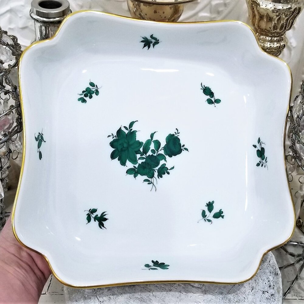 Augarten Wien MARIA THERESIA Green Floral Vienna Austria Square Serving Dish